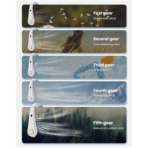 White Hanging Neck Fan Foldable Handfree Lazy Fan Cooling Air Cooler, New - Picture 3 of 10